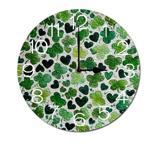 ZXCXRQFa Four Leaf Clover Luck Leaves Clock Wall Decor Battery Operated Floral Clocks Spring Wall Clocks Round Desk Clock 10 in Non Ticking Analog Bathroom Clocks