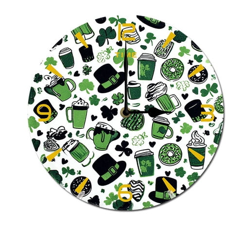 ZXCXRQFa Four Leaf Clover Luck Leaves Round Wood Wall Clock, 10 Inch Battery Operated Analog Quiet Desk Clock for Home,Kitchen,Office,School,Bathroom