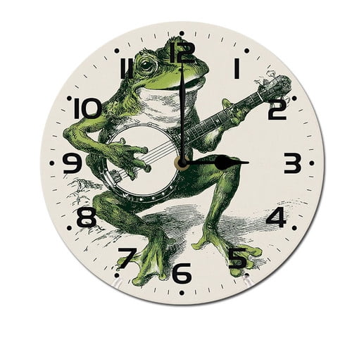 ZXCXRQFa Frog Playing Banjo Home Decorative Haning Clock Wall Decor Silent Non Ticking Round Clock for Living Room Kitchen Bedroom Dining Room 10 Inch