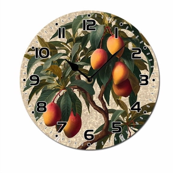 ZXCXRQFa Fruit Mangoes Tree Theme Battery Operated Silent Wall Clock Decor for Home, Kitchen, Living Room, Office, Bedroom, or Bathroom (10 Inch)