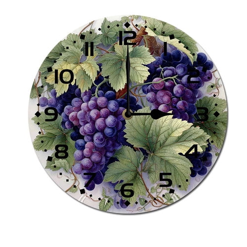ZXCXRQFa Fruits Grape Theme Battery Operated Silent Wall Clock Decor for Home, Kitchen, Living Room, Office, Bedroom, or Bathroom (10 Inch)