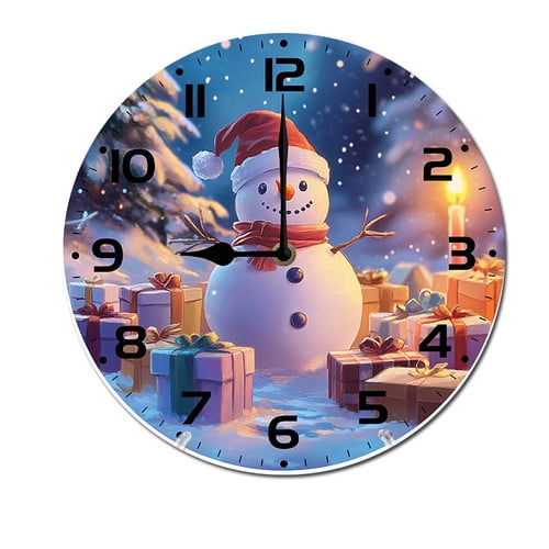ZXCXRQFa Funny Snowman Snowflake Silent Non Ticking Round Wood Wall Clocks Battery Operated Easy to Read 10 Inch Decorative Home Decor for Living Room,Bedroom,Kids Room
