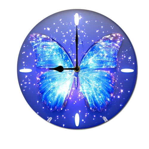 ZXCXRQFa Glowing Butterflies Wood Wall Clock Silent Non-Ticking Kitchen Desk Clock Battery Operated Analog Decorative Round Clocks 10 in Garden Home Decor