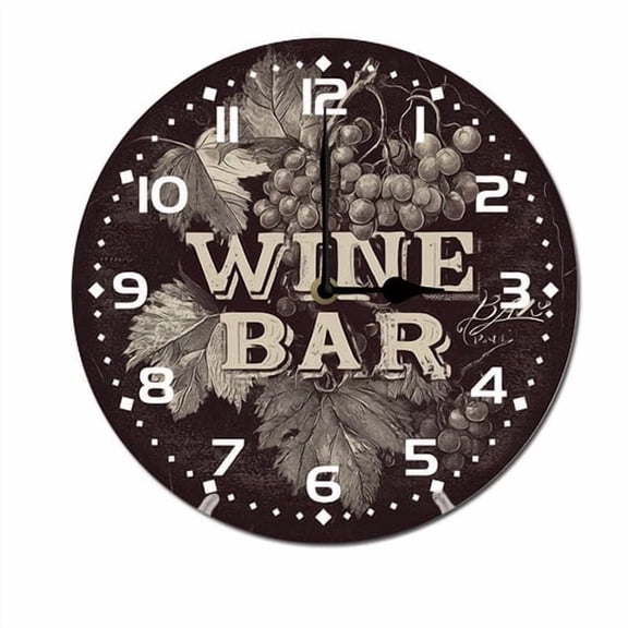 ZXCXRQFa Grape Wine Bar Round Wood Wall Clock, 10 Inch Battery Operated Analog Quiet Desk Clock for Home,Kitchen,Office,School,Bathroom
