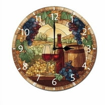 ZXCXRQFa Grapes Wine Glass Bottle 10" Retro Vintage Clock Non-Ticking Silent Wood Wall Clocks Battery Operated Decor Retro Design for Kitchen/Living Room/Bedroom/Farmhouse