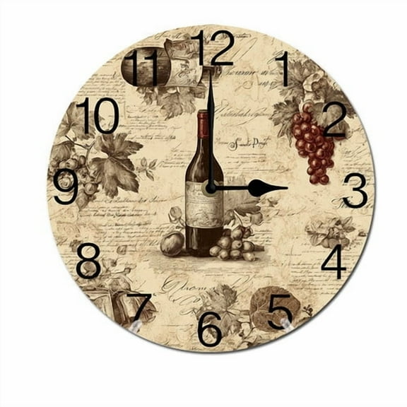 ZXCXRQFa Grapes Wine Glass Bottle Silent Non Ticking Round Wall Clock Home Decor Battery Operated Decorative for Living Room, Kitchen, Bedroom Clock Art