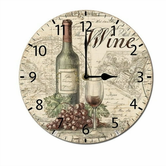 ZXCXRQFa Grapes Wine Glass Bottle Silent Wall Clock Round - Non-Ticking Desk Clock Battery Operated Quiet Decorative for Living Room Home Office School Kitchen (10In)