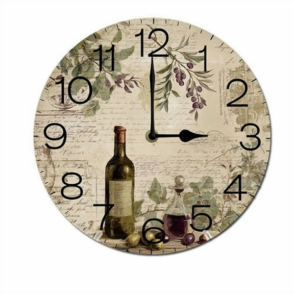 ZXCXRQFa Grapes Wine Glass Bottle Silent Wall Clocks for Living Room Kitchen Decor Bathroom Farmhouse Non Ticking Decorative Clock 10-Inch Round Clocks