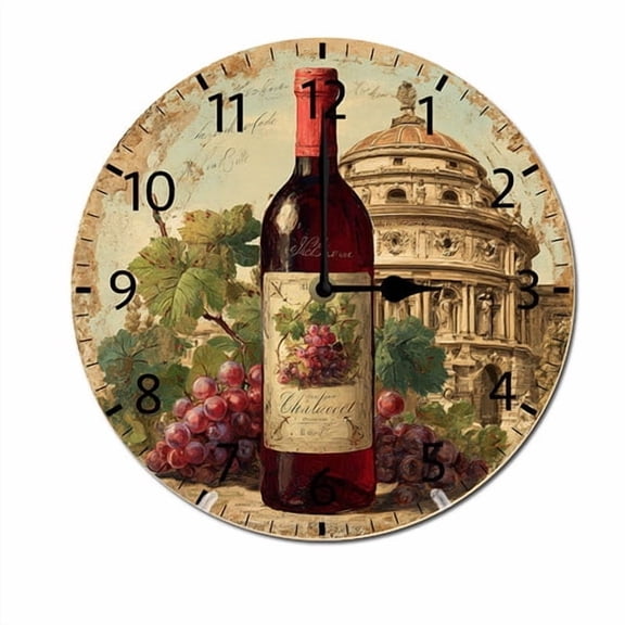 ZXCXRQFa Grapes Wine Glass Bottle Theme Battery Operated Silent Wall Clock Decor for Home, Kitchen, Living Room, Office, Bedroom, or Bathroom (10 Inch）