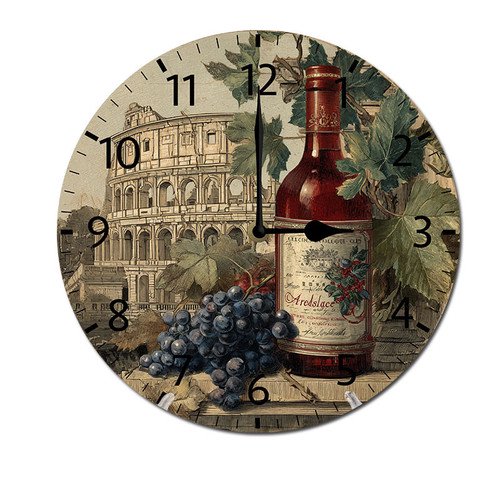 ZXCXRQFa Grapes Wine Glass Bottle Theme Battery Operated Silent Wall Clock Decor for Home, Kitchen, Living Room, Office, Bedroom, or Bathroom (10 Inch)