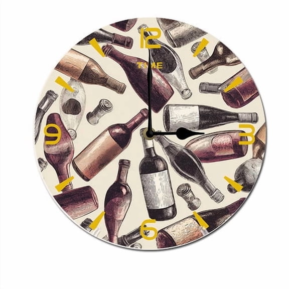 ZXCXRQFa Grapes Wine Glass Bottle Wall Clock Battery Operated Non Ticking Silent Analog Rustic Farmhouse Round Clock Wood Decor for Home Kitchen Living Room Bathroom