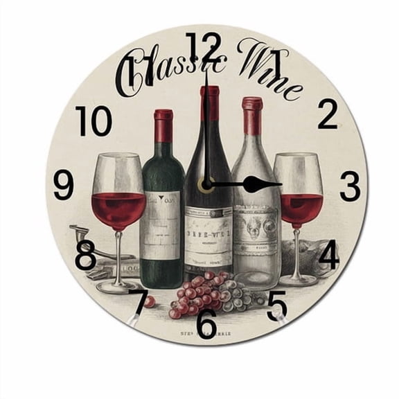 ZXCXRQFa Grapes Wine Glass Bottle Wall Clocks Battery Operated 10 Inch Silent Non-Ticking Quiet Desk Clock Decor for Living Room Home Office School Kitchen
