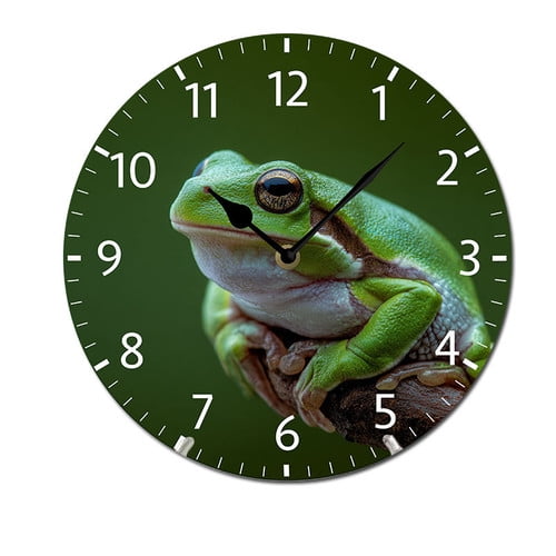 ZXCXRQFa Green Frog On Trees Clock Wall Decor Battery Operated Floral Clocks Spring Wall Clocks Round Desk Clock 10 in Non Ticking Analog Bathroom Clocks