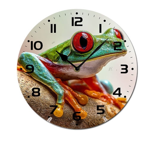 ZXCXRQFa Green Frog On Trees Wood Wall Clock Silent Non-Ticking Kitchen Desk Clock Battery Operated Analog Decorative Round Clocks 10 in Garden Home Decor