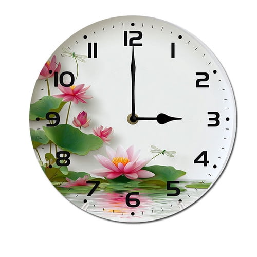 ZXCXRQFa Grey White Lotus Clock Wall Decor Battery Operated Floral Clocks Spring Wall Clocks Round Desk Clock 10 in Non Ticking Analog Bathroom Clocks