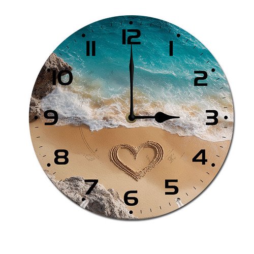 ZXCXRQFa Hearts On a Sandy Beach Clock Home Decor Round Wood 10 Inch Wall Clocks Non Ticking Silent Clock Art for Living Room Kitchen Bedroom Decorative