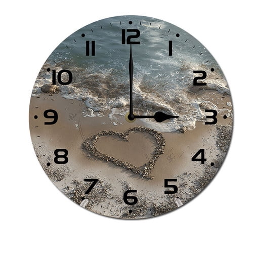 ZXCXRQFa Hearts On A Sandy Beach Home Decorative Haning Clock Wall Decor Silent Non Ticking Round Clock for Living Room Kitchen Bedroom Dining Room 10 Inch