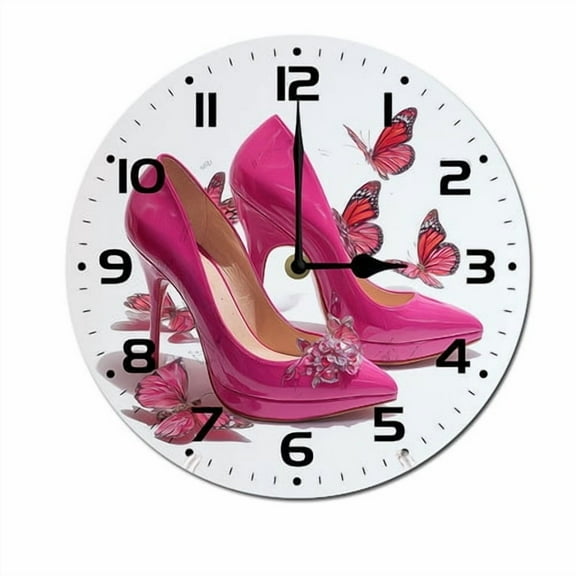 ZXCXRQFa High Heel Shoes Butterfly Silent Wall Clock for Bathroom Indoor Decoration No Ticking 10 Inch Round Small Clock for Hospital Classroom Home Living Room