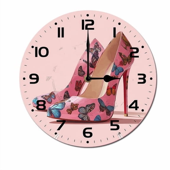 ZXCXRQFa High Heel Shoes Butterfly Vintage Silent Non Ticking Round Wood Wall Clocks Battery Operated Easy to Read 10 Inch Decorative Home Decor for Living Room,Bedroom,Kids Room