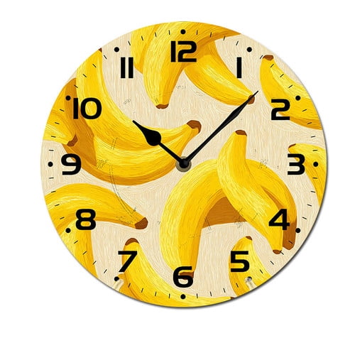 ZXCXRQFa Home Clocks Banana Pattern Fruit Silent Wall Clocks for Living Room Kitchen Decor Bathroom Farmhouse Non Ticking Decorative Clock 10-Inch Round Clocks