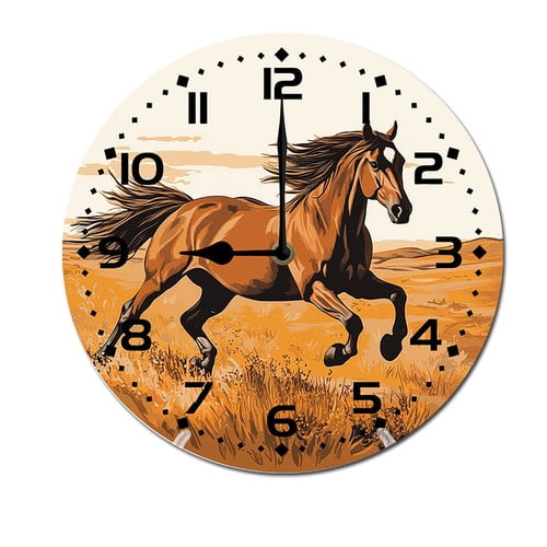 ZXCXRQFa Hourse Field Wildlife Animals Wall Clock Silent 10 Inch Battery Operated Non Ticking Round Decorative Wood Quiet Clocks for Bedroom Office School Home