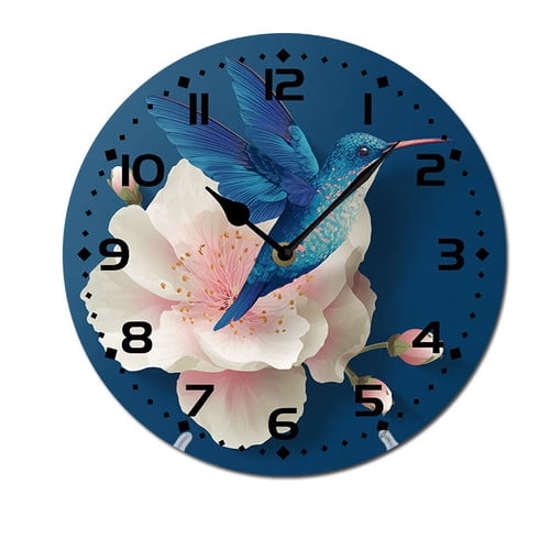 ZXCXRQFa Hummingbirds On Flowers Silent Non Ticking Battery Operated Clock Vintage Round Clocks or Garage Basement Restaurant Workshop Wall Art 10inch