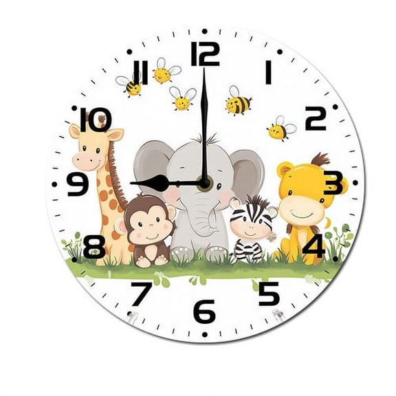 ZXCXRQFa Jungle Animals Nursery Silent Non Ticking Round Wood Wall Clocks Battery Operated Easy to Read 10 Inch Decorative Home Decor for Living Room,Bedroom,Kids Room
