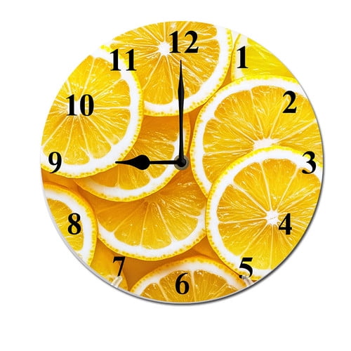 ZXCXRQFa Lemon Yellow Silent Non Ticking Wooden Clock 10 Inch, Round Wall Clock,Decorative for Living Room, Kitchen, Home,Bathroom, Bedroom, Office or School