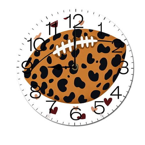 ZXCXRQFa Leopard Football Wood Wall Clock Silent Non-Ticking Kitchen Desk Clock Battery Operated Analog Decorative Round Clocks 10 in Garden Home Decor