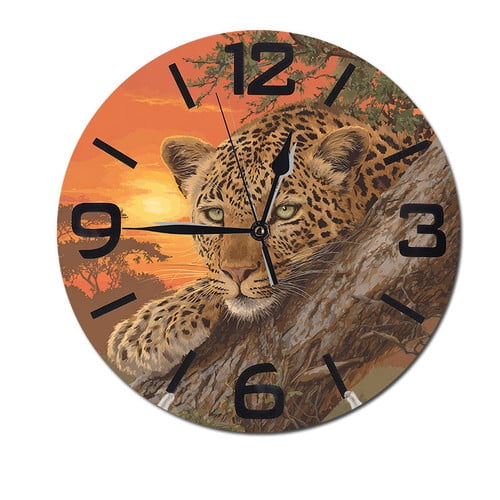 ZXCXRQFa Leopard In The Sunset Theme Battery Operated Silent Wall Clock Decor for Home, Kitchen, Living Room, Office, Bedroom, or Bathroom (10 Inch)