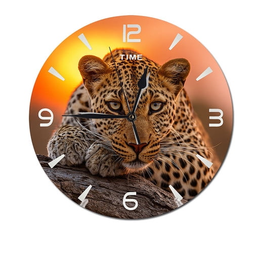 ZXCXRQFa Leopard In The Sunset Wall Clock Silent 10 Inch Round Decorative Battery Operated Non Ticking PVC Quiet Clocks for Bedroom Office School Home