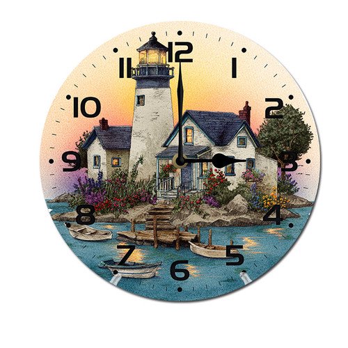 ZXCXRQFa Lighthouse Seagull Sailboat Flowerpot Coastal Wall Clock Non Ticking Silent Kitchen Clock Round Battery Operated Clocks 10 inch for Living Room Bedroom Decor
