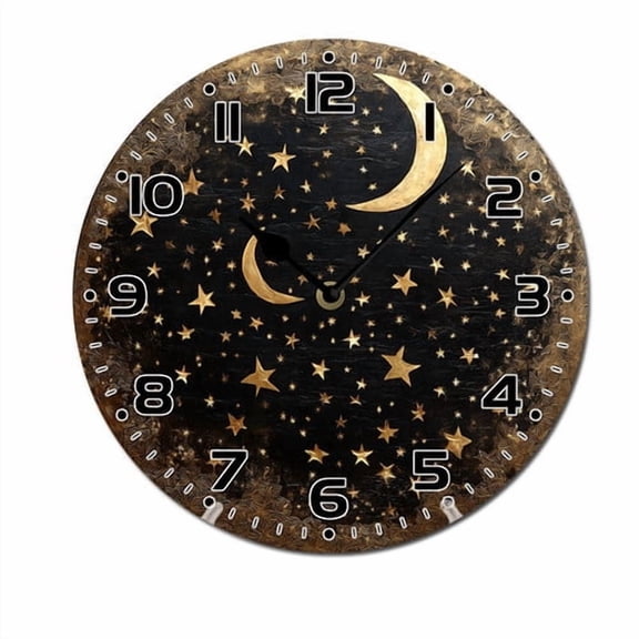 ZXCXRQFa Moon And Stars Silent Non Ticking Round Wall Clock Home Decor Battery Operated Decorative for Living Room, Kitchen, Bedroom Clock Art