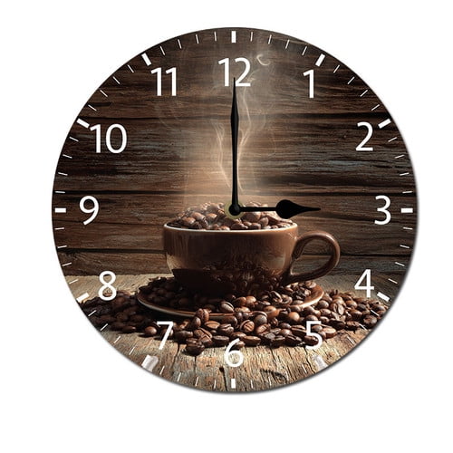 ZXCXRQFa Morning Coffee Brown Theme Battery Operated Silent Wall Clock Decor for Home, Kitchen, Living Room, Office, Bedroom, or Bathroom (10 Inch)