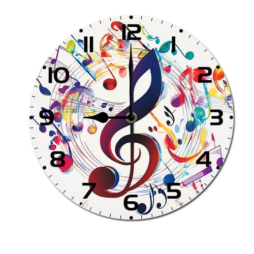 ZXCXRQFa Music Notes Silent Non Ticking Wooden Clock 10 Inch, Round Wall Clock,Decorative for Living Room, Kitchen, Home,Bathroom, Bedroom, Office or School
