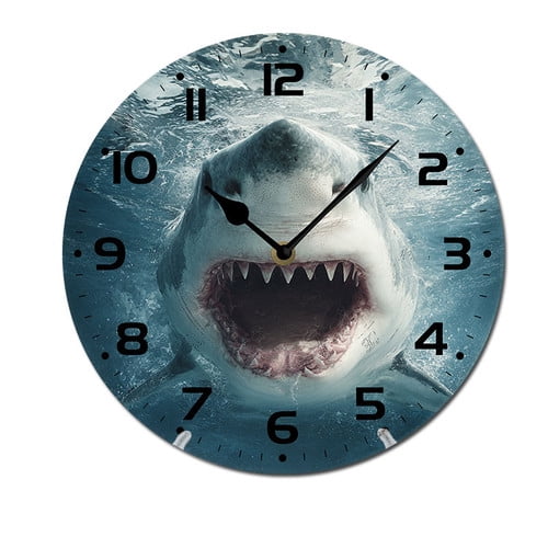 ZXCXRQFa Open Mouthed Shark Underwater Wall Clocks Battery Operated 10 Inch Silent Non-Ticking Quiet Desk Clock Decor for Living Room Home Office School Kitchen