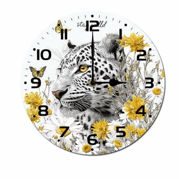 ZXCXRQFa Orange Butterfly Leopard Wooden Silent Non-Ticking 10 Inch Round Clocks Battery Operated Analog for Living Room Kitchen Bedroom Bathroom Office Home School Decor