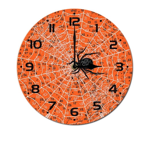 ZXCXRQFa Orange Spider Web Silent Wall Clocks for Living Room Kitchen Decor Bathroom Farmhouse Non Ticking Decorative Clock 10-Inch Round Clocks