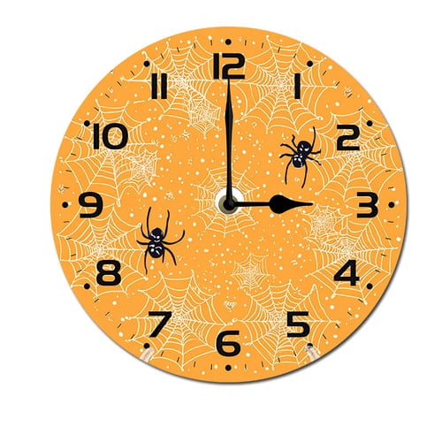 ZXCXRQFa Orange Spider Web Wall Clock Silent 10 Inch Battery Operated Non Ticking Round Decorative Wood Quiet Clocks for Bedroom Office School Home