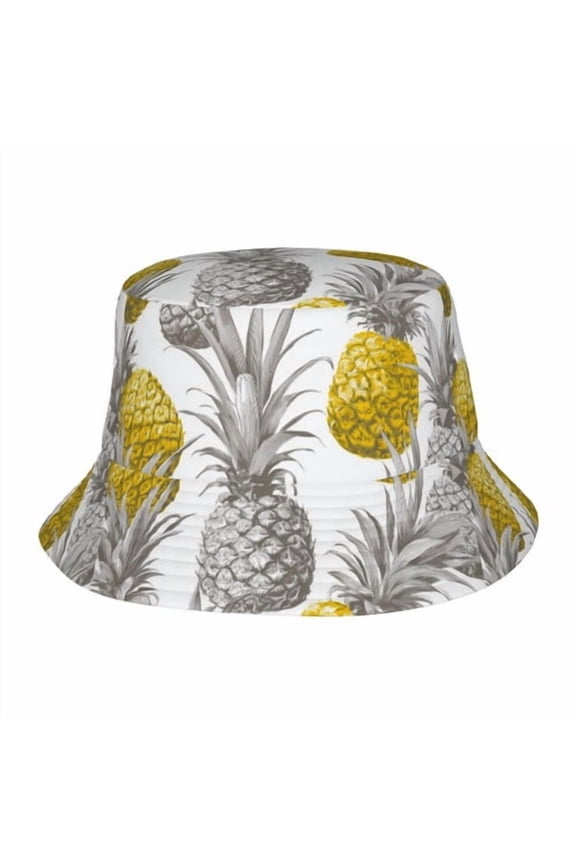 Pineapple Bucket Hat Polyester Reversible Sun Hats for Women Men, Summer Travel Beach Packable Fisherman Hat