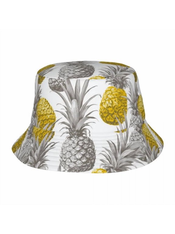 Pineapple Bucket Hat Polyester Reversible Sun Hats for Women Men, Summer Travel Beach Packable Fisherman Hat