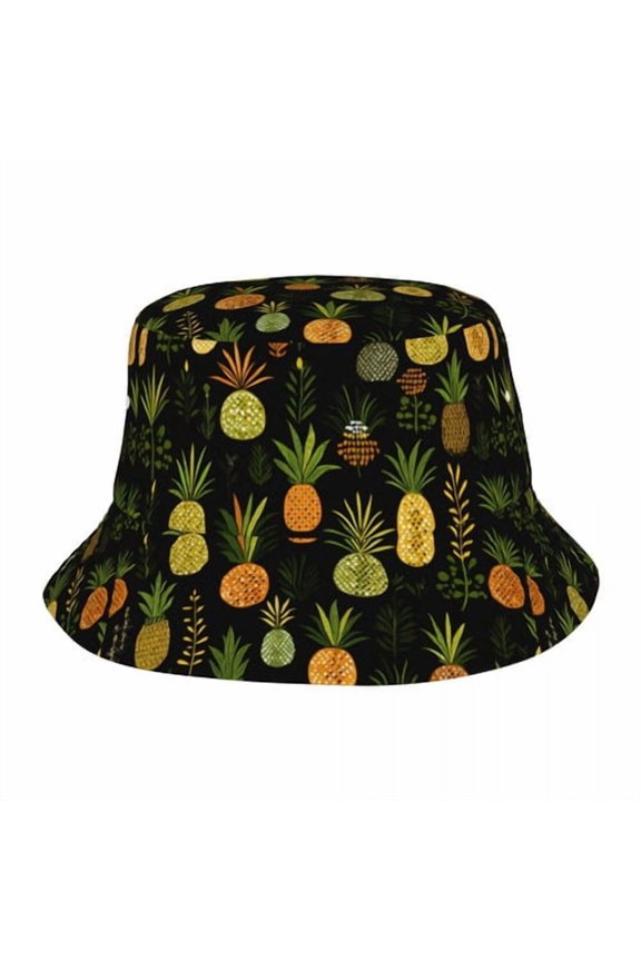 Pineapple Bucket Hat Polyester Reversible Sun Hats for Women Men, Summer Travel Beach Packable Fisherman Hat