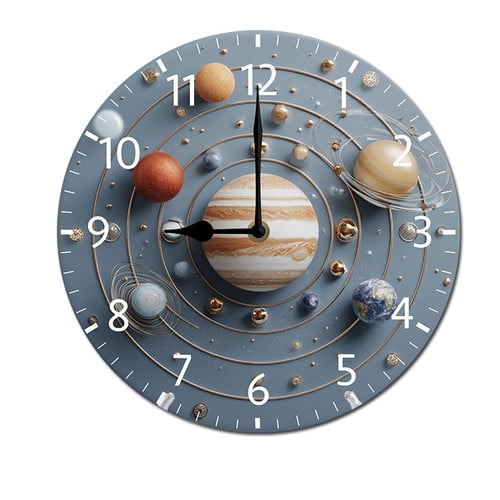 ZXCXRQFa Planets Sun Earth Home Decorative Haning Clock Wall Decor Silent Non Ticking Round Clock for Living Room Kitchen Bedroom Dining Room 10 Inch