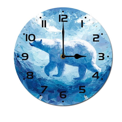 ZXCXRQFa Polar Bear Wood Wall Clock Silent Non-Ticking Kitchen Desk Clock Battery Operated Analog Decorative Round Clocks 10 in Garden Home Decor