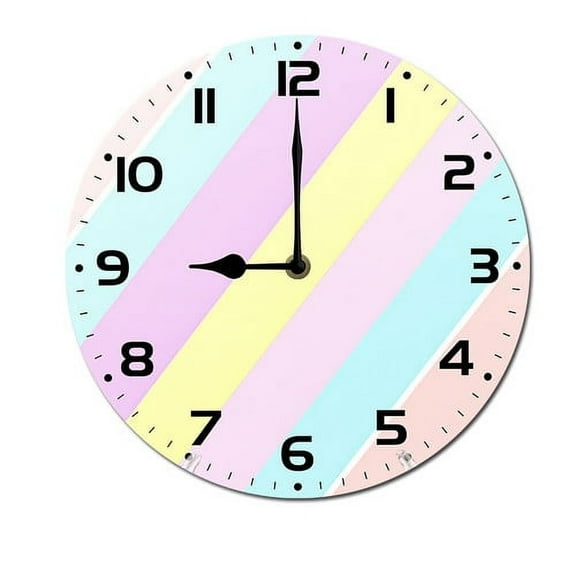 ZXCXRQFa Rainbow Colors Silent Non Ticking Round Wood Wall Clocks Battery Operated Easy to Read 10 Inch Decorative Home Decor for Living Room,Bedroom,Kids Room