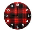 thumbnail image 1 of ZXCXRQFa Red Plaid Round Wood Wall Clock, 10 Inch Battery Operated Analog Quiet Desk Clock for Home,Kitchen,Office,School,Bathroom, 1 of 7