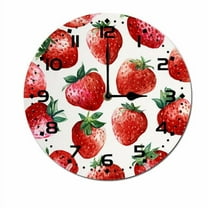 ZXCXRQFa Red Strawberry Summer Wall Clock Art Hanging Clocks Silent Non-Ticking Desk Clock Battery Operated Round Home Style Numeral Decorative Wall Clocks