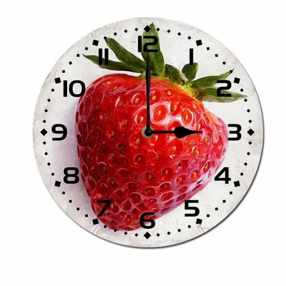 ZXCXRQFa Red Strawberry Summer Wall Clock Battery Operated Non Ticking Silent Analog Rustic Farmhouse Round Clock Wood Decor for Home Kitchen Living Room Bathroom