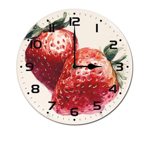ZXCXRQFa Red Strawberry Summer Wall Clock Non Ticking Silent Kitchen Clock Round Battery Operated Clocks 10 inch for Living Room Bedroom Decor