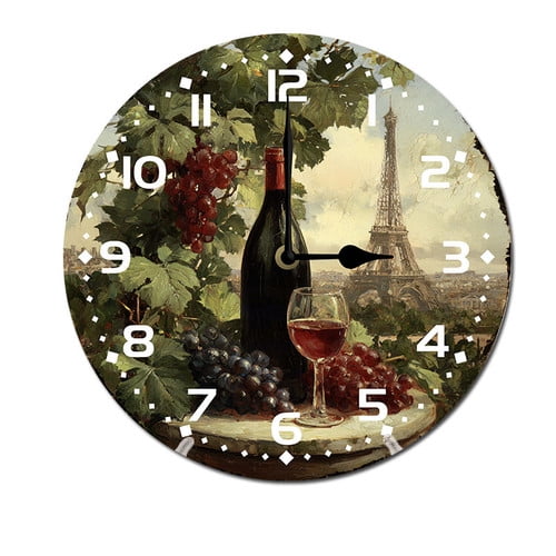 ZXCXRQFa Red Wine Glass Leaf Grapes Silent Wall Clocks for Living Room Kitchen Decor Bathroom Farmhouse Non Ticking Decorative Clock 10-Inch Round Clocks